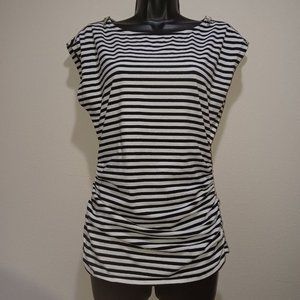 Michael Kors Ruched Striped Shirt with Zipper Accents Size M